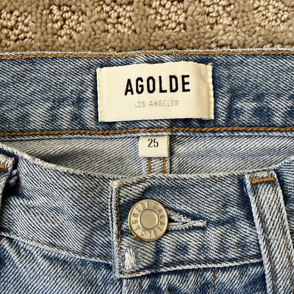 Agolde Mia Mid Rise Straight Leg Light Wash Denim Jeans Zip Fly Pockets Size 25 - Picture 2 of 4